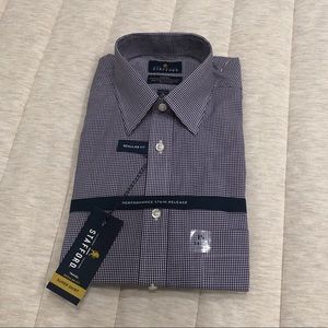 Stafford | Regular Fit Button Down | Purple and White Plaid | Size 15 34-35